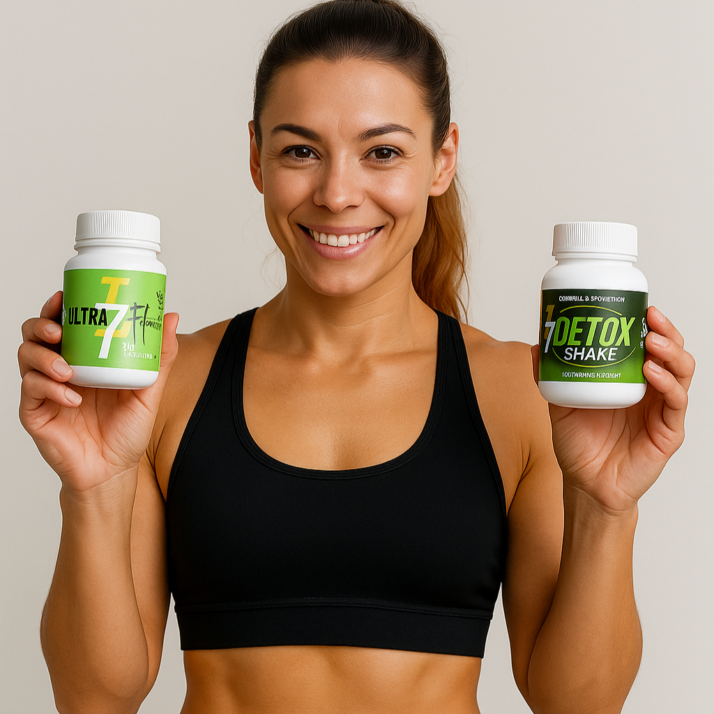 mulher segurando 2 potes de l7 fitness